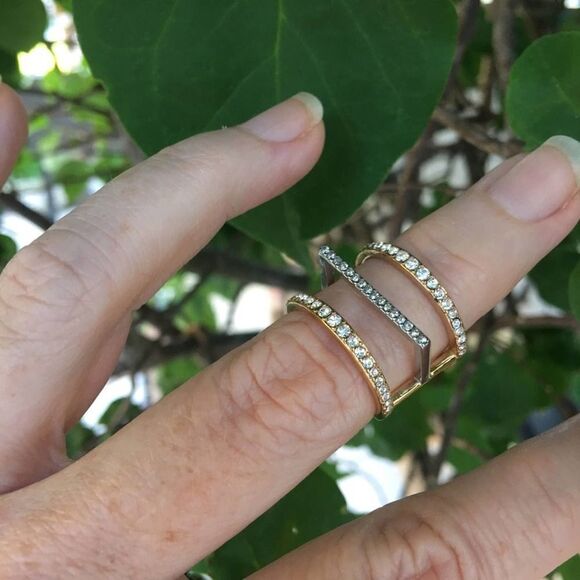 Stainless Steel Two Tone Crystal Art Deco Ring Size 8 - Picture 5 of 10